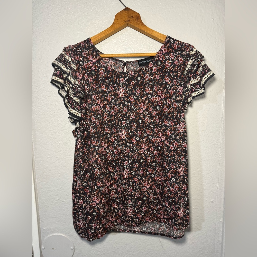 Cynthia Rowley Floral Ruffle Sleeve Top - Size‎ L